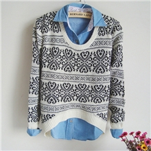 秋冬新款哥特风复古欧美范前短后长波普花纹圆领套头长袖毛衣罩衫