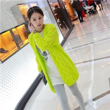 韩版2013秋冬棒针中长款宽松麻花毛衣荧光色针织衫毛衣