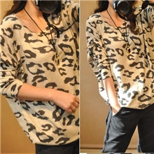 2013秋装新款韩版豹纹宽松蝙蝠袖显瘦毛衣大码针织衫女毛衣针织衫