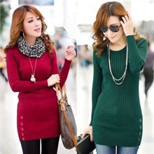 2013秋冬女装韩版中长款弹力全棉长袖底圆领套头针织打底毛衣批发