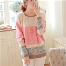 日系秋冬新款女韩版爱心套头明星同撞色麻花中长款打底韩国毛衣女