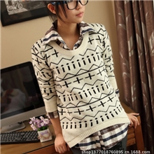 秋冬新款欧美时尚休闲十字架打底衫直筒套头圆领长袖针织衫毛衣女
