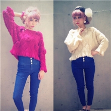 sk同款swankiss纯色3D立体玫瑰花朵褶皱荷叶边针织衫毛衣