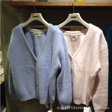 2013S家同款四个钻石扣子兔毛开衫粉红粉蓝