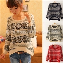 2013秋冬新款女装韩版宽松大码毛衣外套青花瓷复古针织打底衫