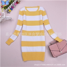 2013春季条纹针织打底衫菠萝纹韩版中长款毛衣女2色加条羊毛衫