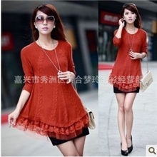 秋冬装新品韩版蕾丝宽松加厚百搭修身显瘦毛衣外套女装针织衫裙