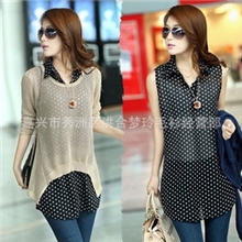 2013春秋款女装新品韩版中长款两件套雪纺宽松针织衫长袖毛衣