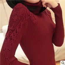 2013秋装新款女装韩版蕾丝中长款修身针织衫打底衫
