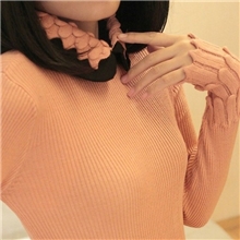 春秋新款韩版女装娃娃领中长款修身显瘦套头针织打底衫加厚毛衣