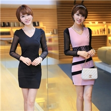 2013秋装新款V领蕾丝拼接连衣裙1069