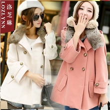 2013冬装新款韩版时尚保暖加厚潮流兔毛领女式外套厂家批发