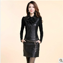 2013秋冬新款韩版修身皮裙包臀长袖pu皮连衣裙皮裙送腰带