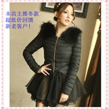 2013新款棉衣甜美蓬蓬裙摆拼接貉子毛棉服促销包邮