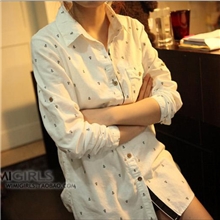 2013新款日系帅气男孩海军风海锚印花长袖衬衫衬衣女