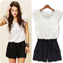 2013新款蕾丝连体裤短裤韩版连体裤女夏系腰带连衣裤