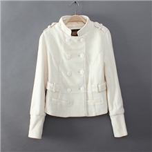 外贸原单秋冬款女装百搭双排扣长袖短款休闲毛呢外套