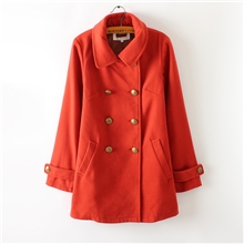外贸原单女装冬款翻领百搭纯色双排扣长袖中长款呢外套