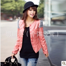 2013最新品小皮衣女短款水洗PU皮夹克欧美圆领修身机车服短款外套