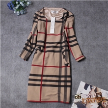 欧美2013经典咖色格纹超OL女士秋装七分袖通勒连衣裙双兜兜设计