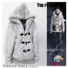 2013男士大衣毛绒仿皮草外套毛毛外套新款韩国男装牛角扣男外套