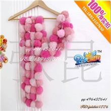 出口余单超可爱粉嘟嘟兔毛球球围巾库存低价清仓真毛围巾