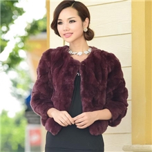 兔毛獭兔毛皮草外套圆领短款七分袖韩版女装修身皮草特价批发