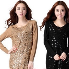 2013新款亮片中长款圆领女式针织衫针织毛衣批发