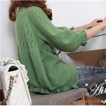 2012泡泡袖手工钩花木耳边披肩七分袖针织兔毛女式针织衫开衫C258