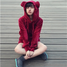 现货13秋冬韩国东大门代购优质天鹅绒熊熊耳朵超萌卫衣套装