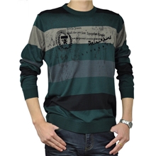 新品男士长袖t恤宽松大码圆领t恤中年男式宽条纹体恤G128118