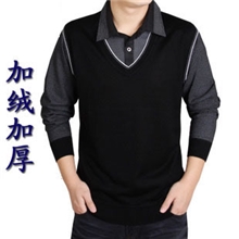 厂价抢批男士纯色T恤冬季加绒加厚翻领T恤翻领假二件套227