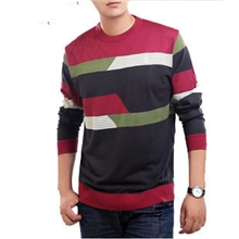 2012新款条纹拼接圆领休闲时尚长袖t恤条纹T恤大码T恤7819