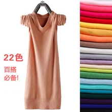 春秋冬新款韩版中长款圆领套头薄针织衫修身打底衫毛衣女装羊毛衫