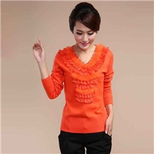2013新款秋冬韩版针织衫毛领蕾丝针织衫批发鸡心领羊毛衫羊绒衫
