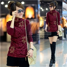 2013秋冬新款蕾丝修身长袖打底衫韩版高领毛衣高领羊毛衫批发女