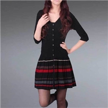 【抄底价】韩版单排扣针织衫横条纹毛衣裙秋季爆款批发羊毛衫