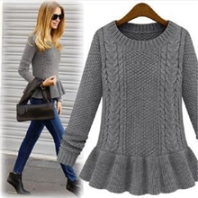 keqili秋冬新款韩版修身显瘦中长款长袖加厚女打底针织衫毛衣裙