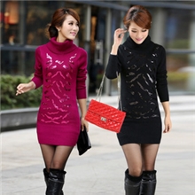 实拍冬季新款加厚高领亮片打底衫针织衫中长款毛衣女装批发