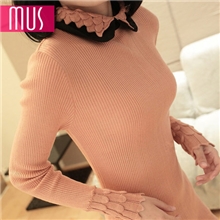 实拍秋季新款修身菠萝翻领套头长袖打底针织衫韩国毛衣女装批发