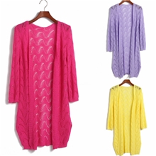 2013秋装新品女装韩版镂空V领中长款针织衫开衫外套空调房开衫