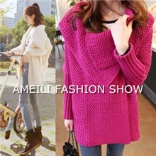 2013韩国东大门代购秋装新款大翻领长款棒针织毛衣开衫外套blouse