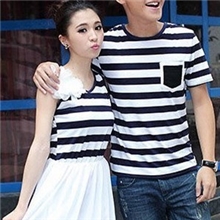 9068情侣装夏装韩版条纹海军风学院风情侣裙背心裙雪纺背心裙沙滩