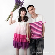 1542情侣装夏装2013短袖女韩版气质蛋糕裙雪纺连衣裙蛋糕裙男
