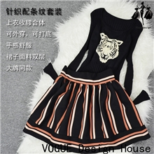 2013秋冬女装新款条纹连衣裙欧美大牌走秀明星同款半身裙裙套装