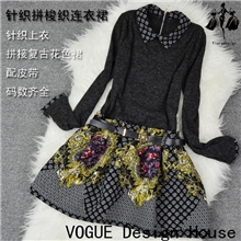 秋冬女装欧洲站女装大牌同款名媛气质假两件时尚套裙新款连衣裙