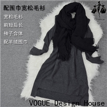 新款长袖连身裙欧美大牌优雅通勤配围巾针织宽松秋冬新款连衣裙