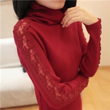 秋冬新款性感蕾丝高领针织毛衣打底衫女式修身韩版毛衣弹力衫