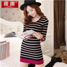 热卖秋装新款2013韩版修身中长款女装毛衣女条纹打底针织毛衣