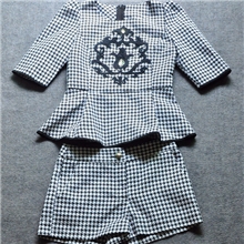 2013欧洲站秋冬新款女装时尚欧根莎千鸟格提花修身套装阿里批发